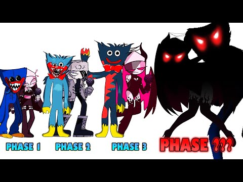 FNF comparison Battle Poppy Playtime Huggy Wuggy & Mid-Fight Masses -ALL Phases of FNF Animation