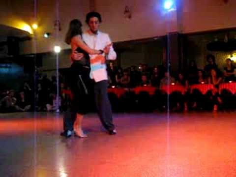  Vanessa Fatauros  and  Evren Sayin  are  dancing  to  the  tango  "  Caricias  "  by  Rodolfo Biagi
