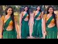 Prashaa Michael Looked Plain Green Half Saree Paired With Yellow Blouse Saree Fashion Photoshoot