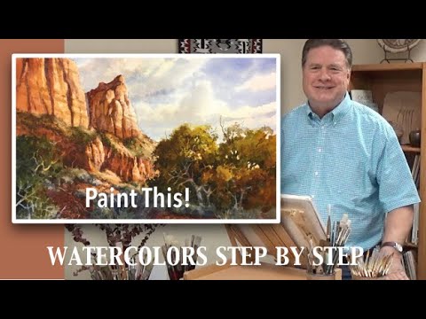 Paint this #15 Watercolor step by step. Zion Red Cliffs and Sage