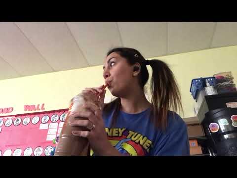 Drinking￼ Dunkin Donut￼s cocoa ice in During kids bedtime in daycare center