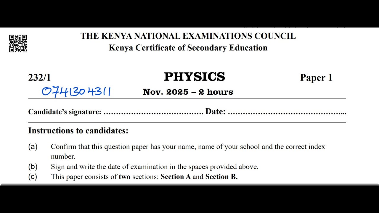 KCSE PHYSICS PAPER 1 (232/1) 2025