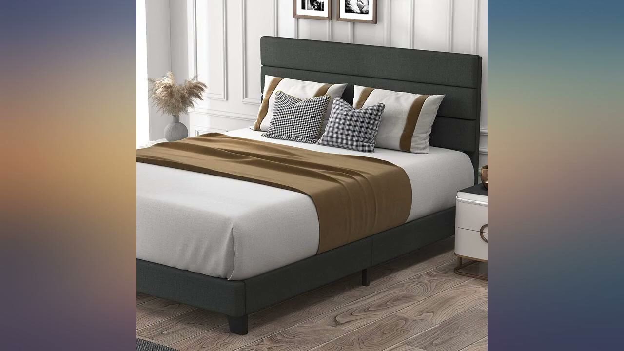 Einfach Queen Platform Bed Frame with Upholstered Headboard // Wooden Slats Support review