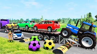 Flatbed Truck McQueen | Transportation with Truck - Pothole vs Car #126 | BeamNG.Drive Gameplay