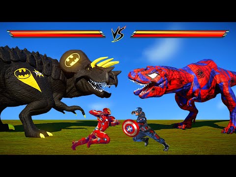 Spider-Man T-Rex vs Captain America Spinosaurus Dinosaurs Fight - Jurassic World Evolution