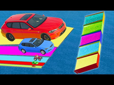Giant & Small Car vs Portal Trap with Slide Colors - Cars vs Deep Water - BeamNG.Drive