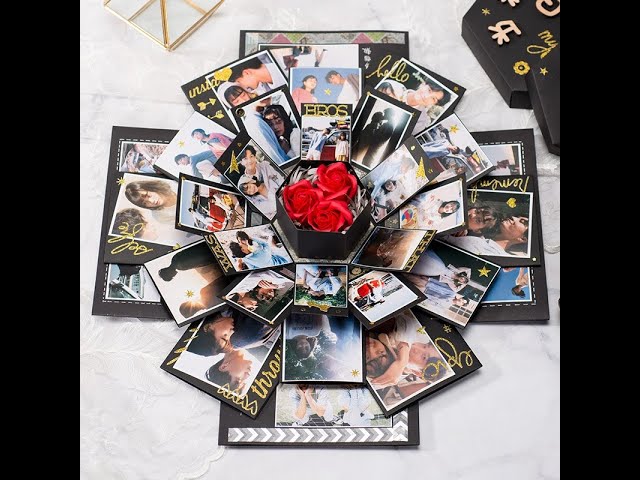 Vídeo relacionado con Caja de Regalo de Explosión DIY de 5 Capas, 24x24x24cm Caja Sorpresa con Fotos Negro Explosion Box, Fotos Desplegable Sorpresa Explosiva para Cumpleaños Día san Valentín Aniversario Navidad