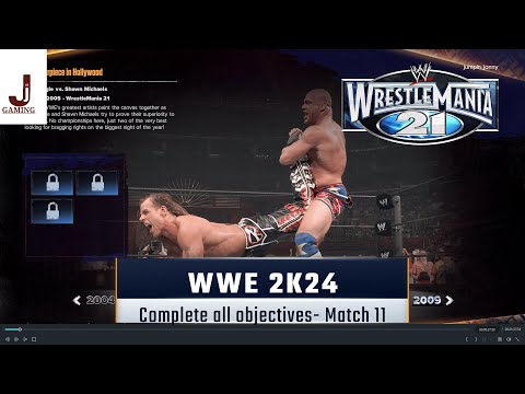 WWE 2K24 Showcase match 11 complete all objectives Kurt Angle VS Shawn Michaels Wrestlemania 20