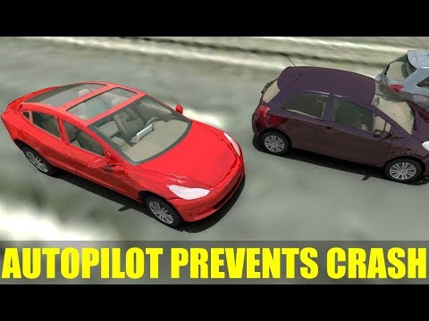Animation of Telsa Model 3 Autopilot Preventing Crash (CrashAnimationStudios.com)