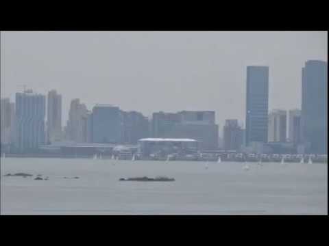 Viagem a Kinmen　Museu de História da Guerra de Hujingtou　Vista dos arranha-céus de Xiamen, China e Shiyu do observatório