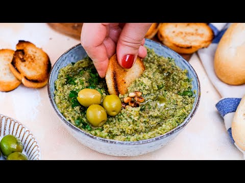 The Easiest Appetizer: Green Olive Tapenade Dip. Ready in 5 minutes!