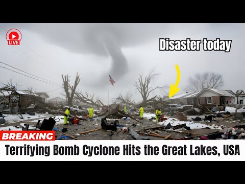 1 Minute Ago: Terrifying Bomb Cyclone Hits the Great Lakes, USA. 60mph Winds, Blizzard Whiteout