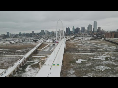 Drone video of snow, ice in Dallas after winter storm