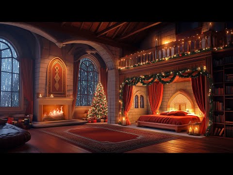 Cozy Christmas Castle Haven - Rain, Fireplace & Thunderstorm Sounds to Sleep Instantly
