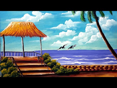 Beautiful Sea beaches painting easy || watercolour seascape painting for beginners