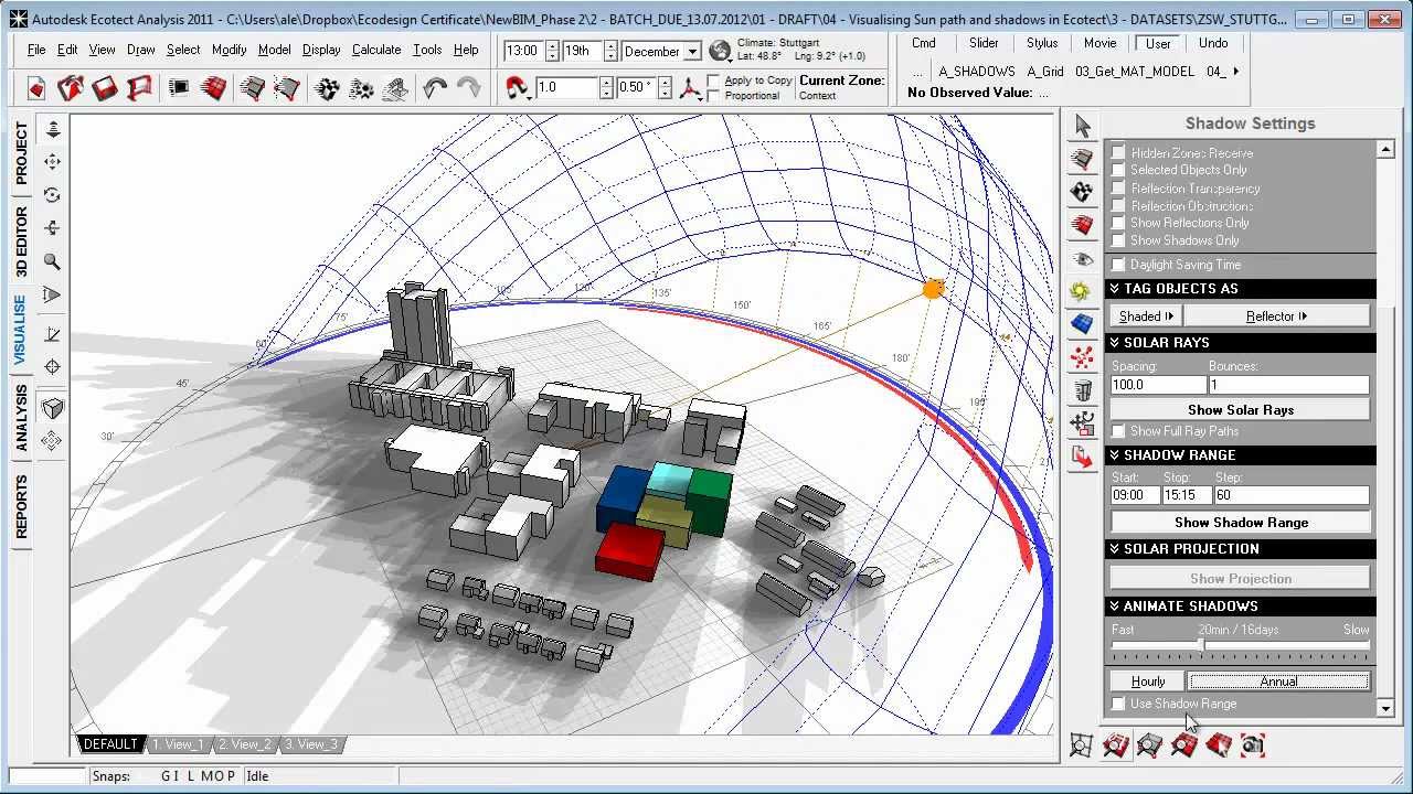 Visualizing sun path and shadows in Autodesk Ecotect