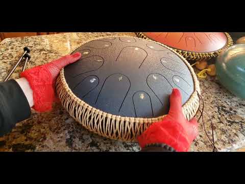Steel Tongue Drum - 14 Inch 15 Note Tongue Drum - Hand Pan Drum with Music Book, Handpan Mallets and Carry Bag, C Major, Navy Blue video review thumbnail