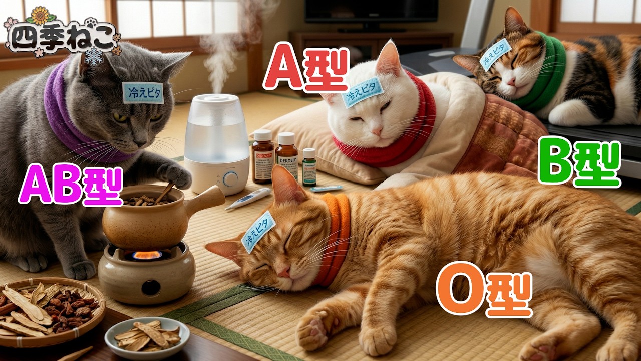 【血液型あるある】 風邪をひいた時（体調不良）の過ごし方 🐈🤒【四季ねこ】