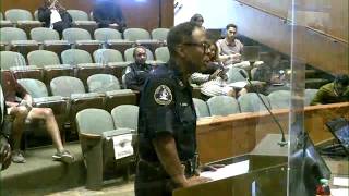 Detroit Police Chief Todd Bettison speaks after fireworks in front of city council