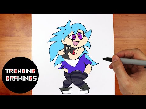 How To Draw FNF MOD Character - Skyblue Easy Step by Step