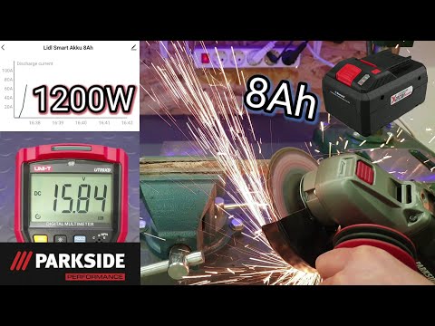 PARKSIDE 8Ah Smart Battery X20V Team Test with 1200W PARKSIDE Performance Angle Grinder 4Ah vs 8Ah