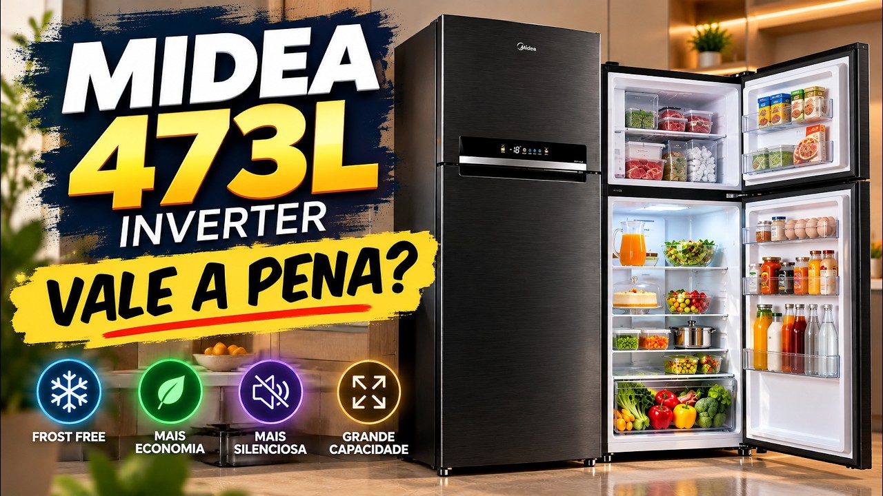 Miniatura da avaliação em vídeo de Geladeira Midea Frost Free Duplex Inverter 473L Branco