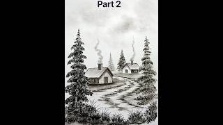 Download lagu Peaceful Countryside Cabin Drawing ✏️ | Pencil Art Part 2 #Shorts mp3