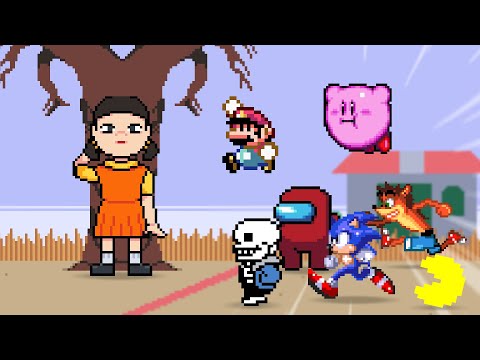 Squid Game vs Video Games | Sonic, Among us, Sans, Kirby, Crash, Mario and Pac-man vs Squid Game