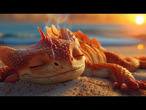 Cozy Summer Ambience with Relaxing Ocean Waves & Beach-Loving Dragon 🌊🐲
