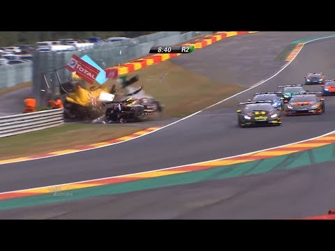HUGE Lamborghini Super Trofeo Europe crash by the leader Blomstedt (Race 2 at Spa 2018)