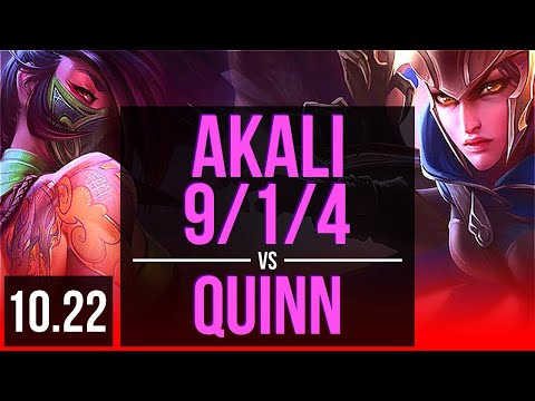 AKALI vs QUINN (TOP) | 9/1/4, 1.7M mastery, 900+ games, Legendary | NA Diamond | v10.22