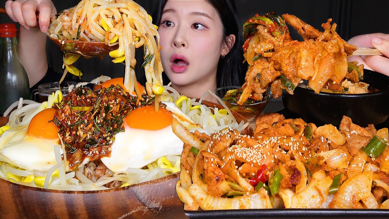 ASMR MUKBANG | 달래장비빔밥 ☆ 제육볶음 청국장 먹방! Bibimbap & Spicy Stir-Fried Pork & Rich Fermented Soybean Stew