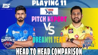 Vivo IPL 2021 csk vs dc both playing 11 pitch report head to head comparison