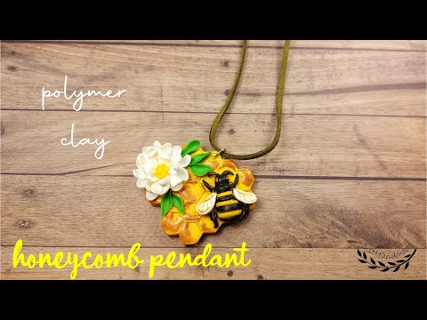 ~JustHandmade~ Polymer clay honeycomb pendant with flower & bee- tutorial / DIY jewelry