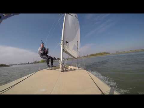 Contender sailing dinghy first sail, first time on the wire at Up River YC