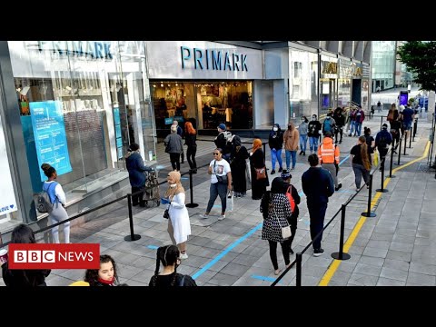 Queues and distancing as shoppers return to England’s high streets  – BBC News