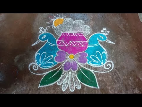 Margazhi kolam-118🌺Pongal panai kolam-19//Thai 1 special peacock rangoli//Bhogi mugullu//Latha kolam