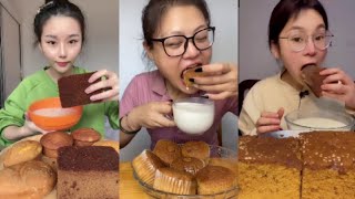 ASMR BREAD, CAKE IN MILK/CHOCOLATE SAUCE MUKBANG |  KWAI EATING SHOW| CHINESE DESSERT