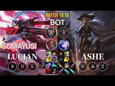 T1 Gumayusi Lucian vs Ashe Bot - KR Patch 10.16