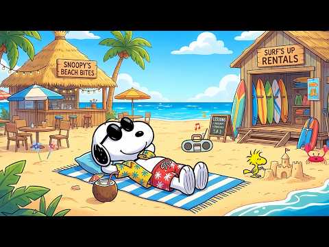 Snoopy's Cozy Summer Beach Vacation 🏖️🌊 Peaceful Beach Jazz for Study, Focus & Relax