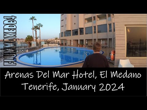 El Medano, Tenerife. Our Jet2 experience at Arenas Del Mar Hotel. Beach walk, & hotel.