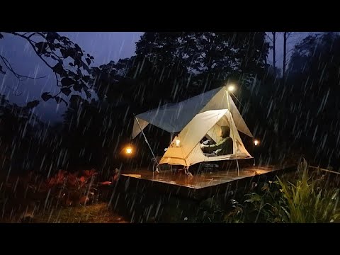 SOLO CAMPING in long rain with cozy tiny tent - RELAXING CAMPING VIDEO