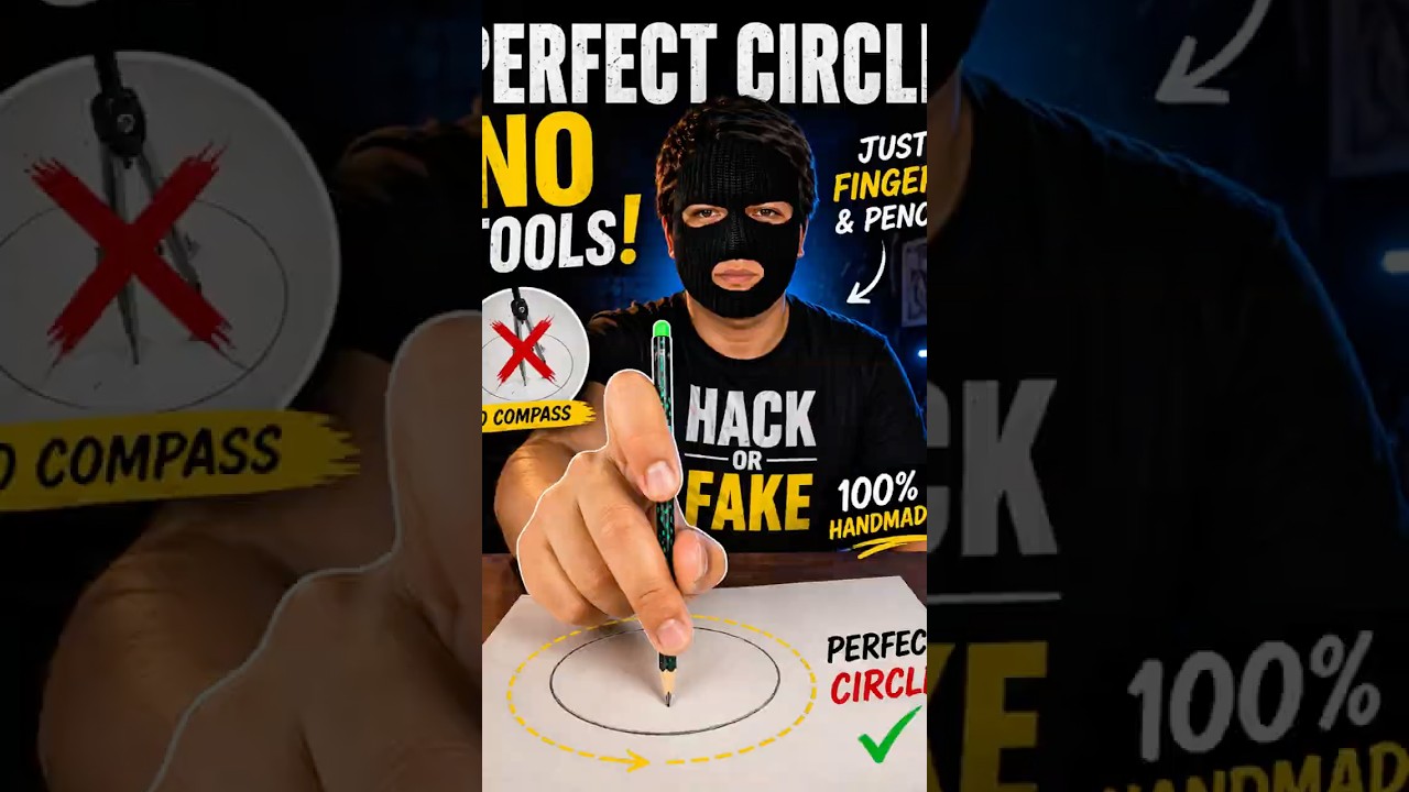Perfect Circle Without Tools?! 😳 Only Fingers & Pencil | Hack or Fake #shorts
