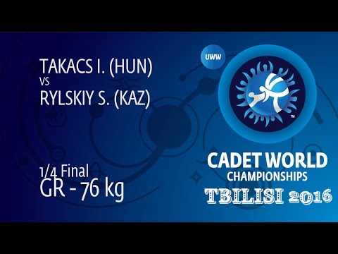 1/4 GR - 76 kg: S. RYLSKIY (KAZ) df. I. TAKACS (HUN) by TF, 8-0