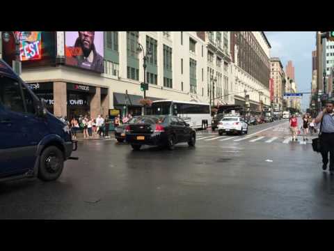 NYPD HERCULES TEAM PATROLLING ON WEST 34TH STREET IN THE MIDTOWN AREA OF MANHATTAN IN NEW YORK CITY.