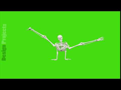 Skeleton dancing. Seamless loop animation on green screen.