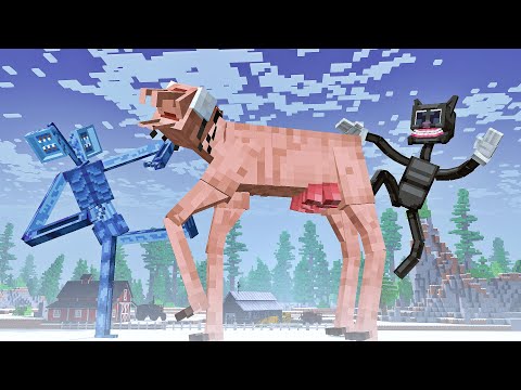 CARTOON CAT Vs BIG CHARLIE Vs SIREN HEAD NO MINECRAFT !!