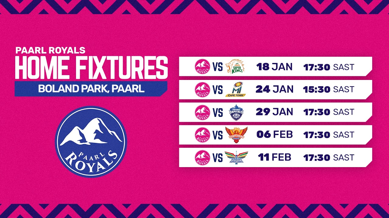 Paarl Royals Season 5 fixtures at Boland Park