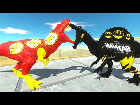 SHAZAM T-REX & BATMAN SPINO VS CAPTAIN AMERICA MUTANT DEATH FALL - Animal Revolt Battle Simulator
