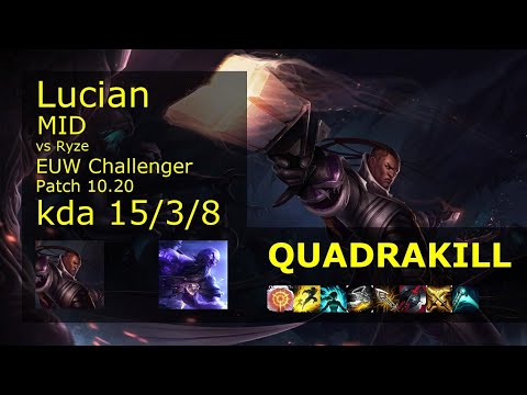 Lucian vs Ryze Mid - EUW Challenger 15/3/8 Patch 10.20 Gameplay